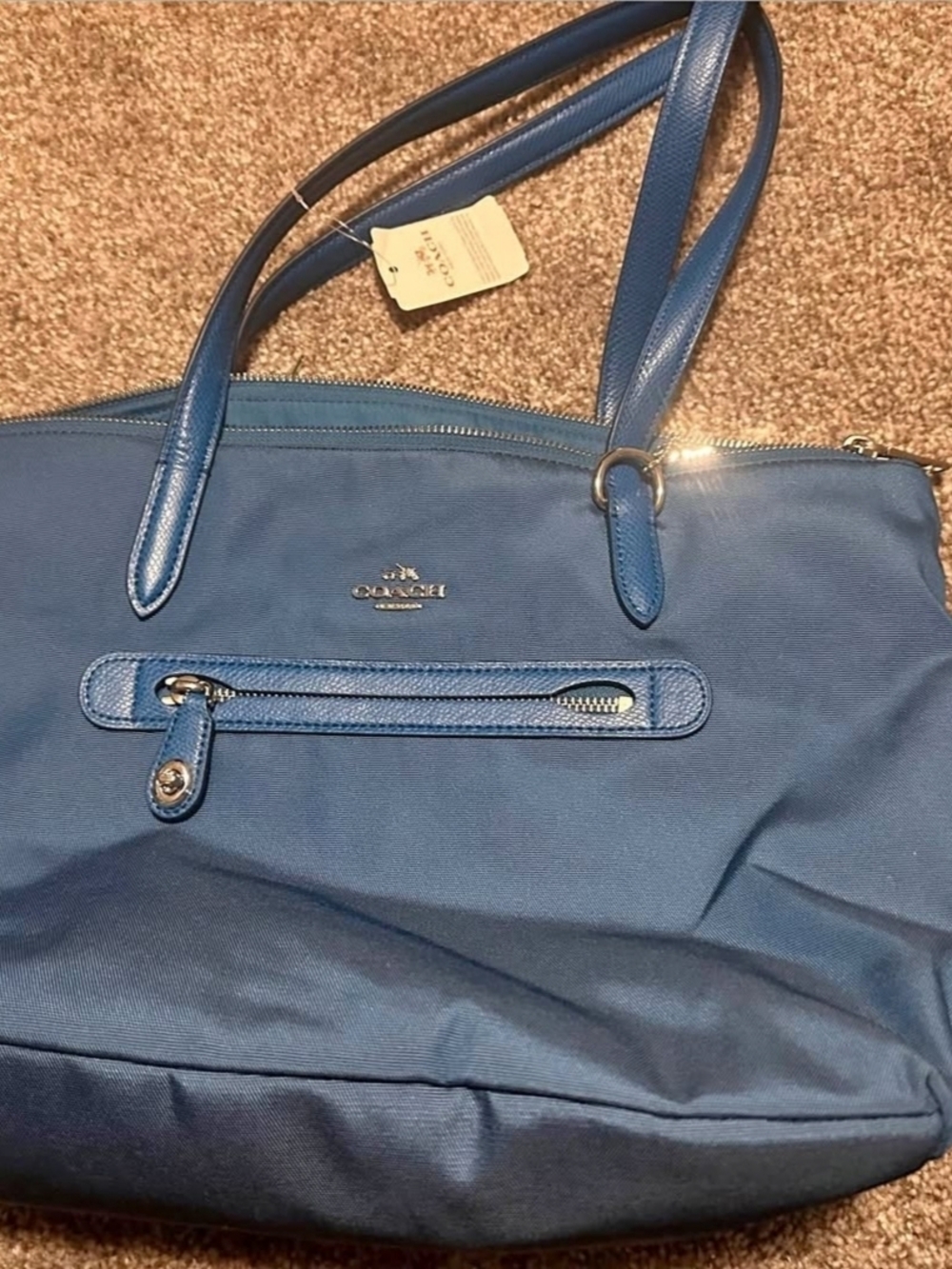 Coach Nylon Zip Top Tote Bag In Peacock Blue - Style 35500